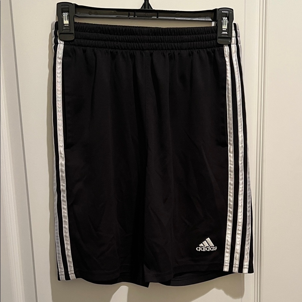 Adidas Men's Black Athletic Shorts with White Stripes